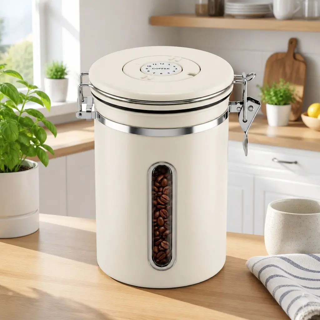 Coffee Bean Storage Container 1.8L Stainless Steel Canister with Viewing Window