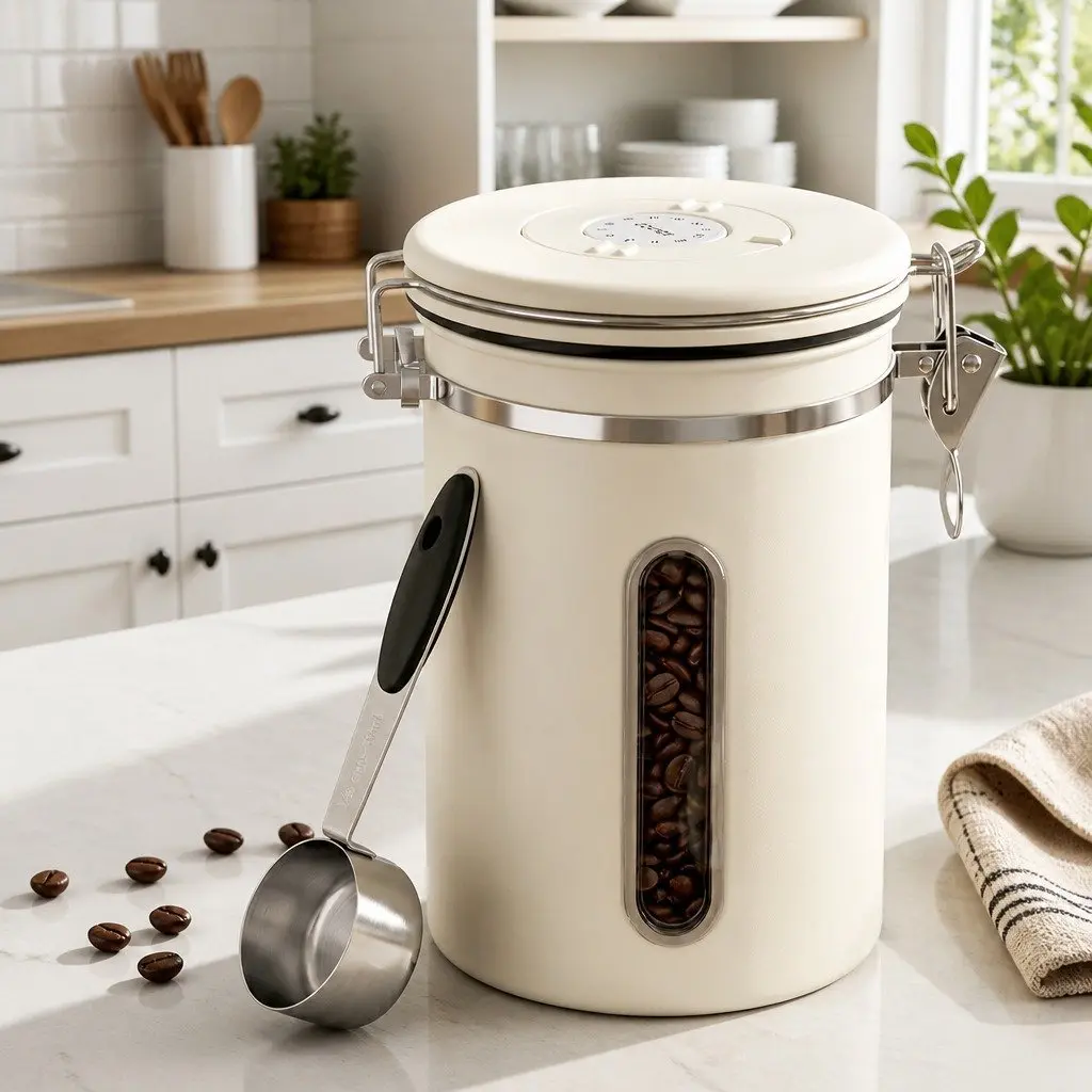 Coffee Bean Storage Container 1.8L Stainless Steel Canister with Viewing Window