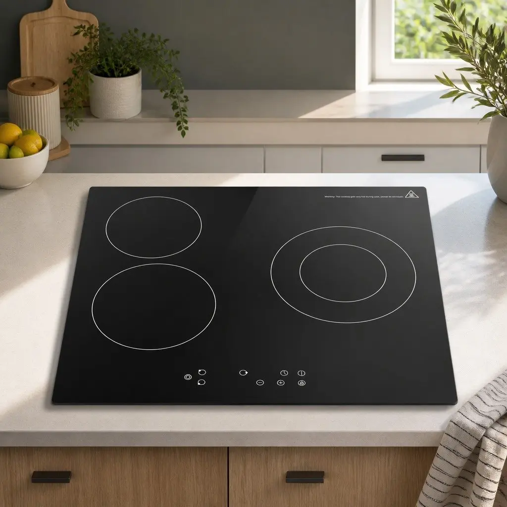 60cm Electric Ceramic Cooktop 4 Cooking Zones Touch Control Black Glass Surface