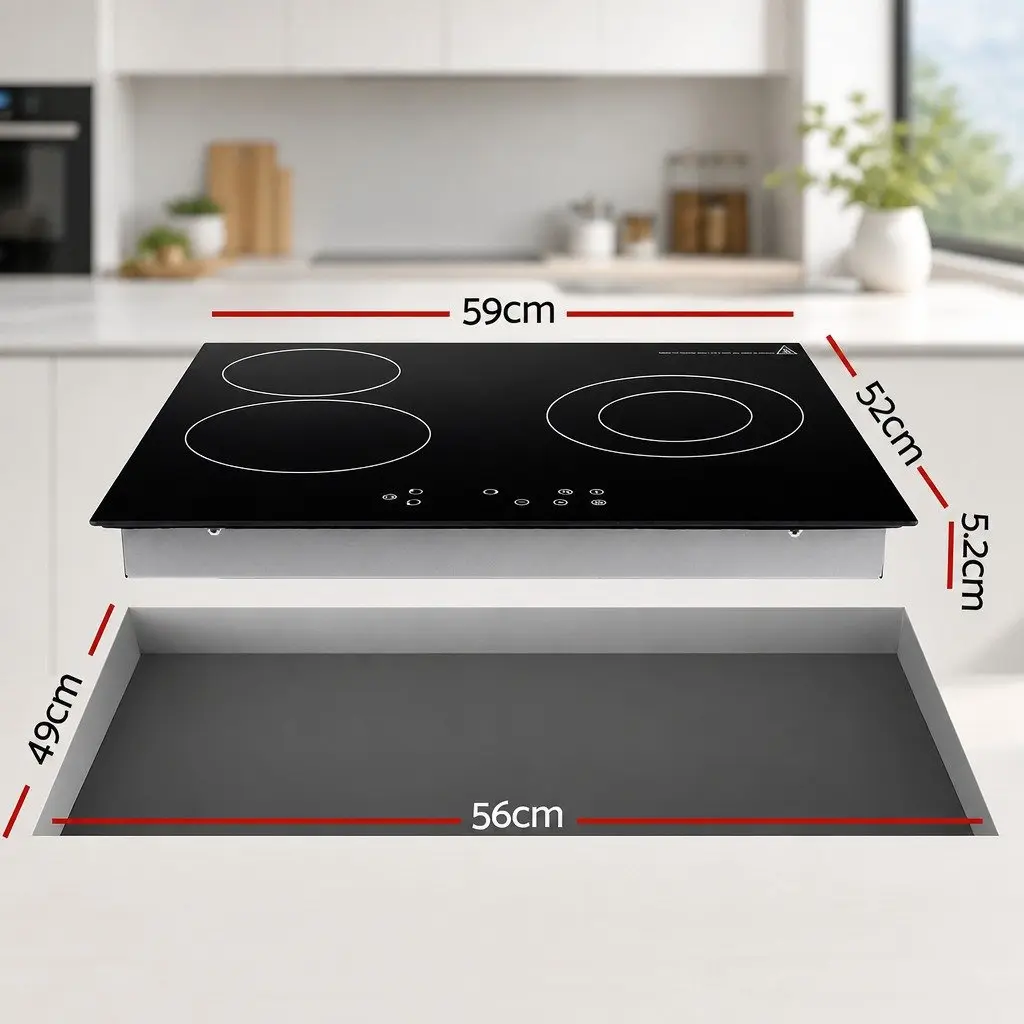 60cm Electric Ceramic Cooktop 4 Cooking Zones Touch Control Black Glass Surface