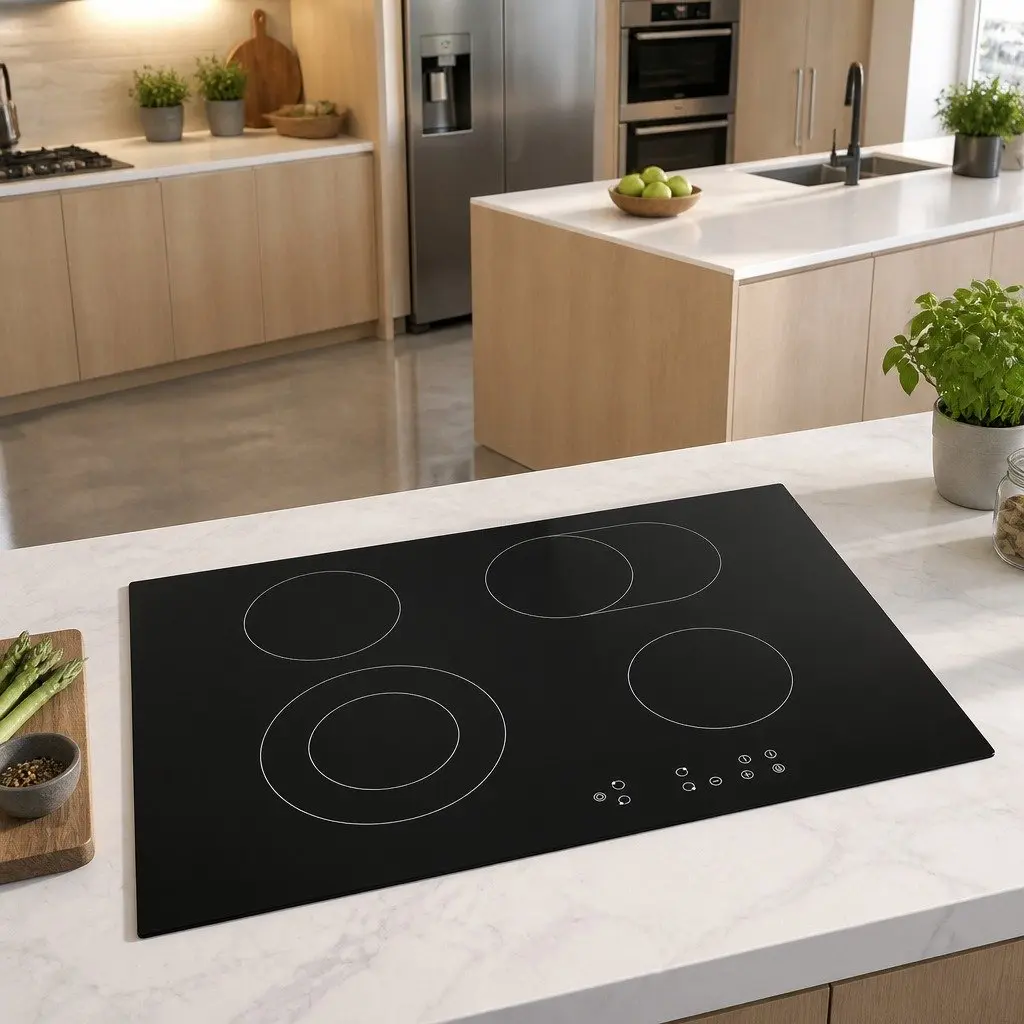 Ceramic Electric Cooktop 77cm Touch Control Black Glass 6 Cooking Zones