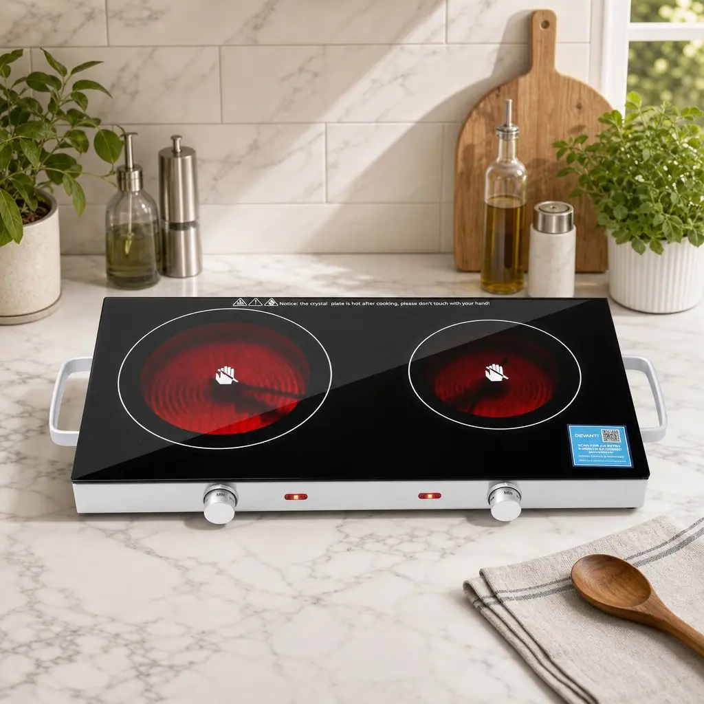 Portable Ceramic Cooktop Dual Burner Electric Hot Plate 2800W Black Benchtop