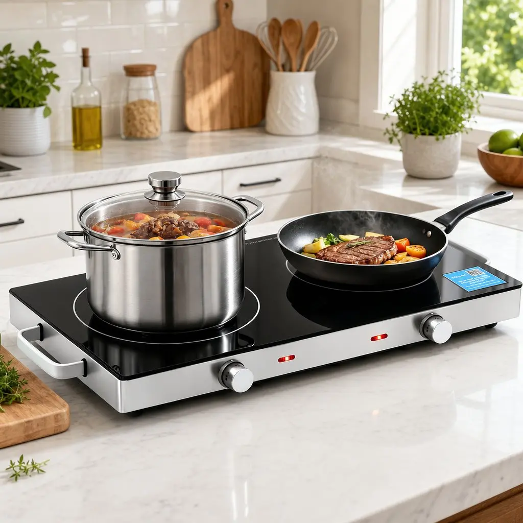 Portable Ceramic Cooktop Dual Burner Electric Hot Plate 2800W Black Benchtop