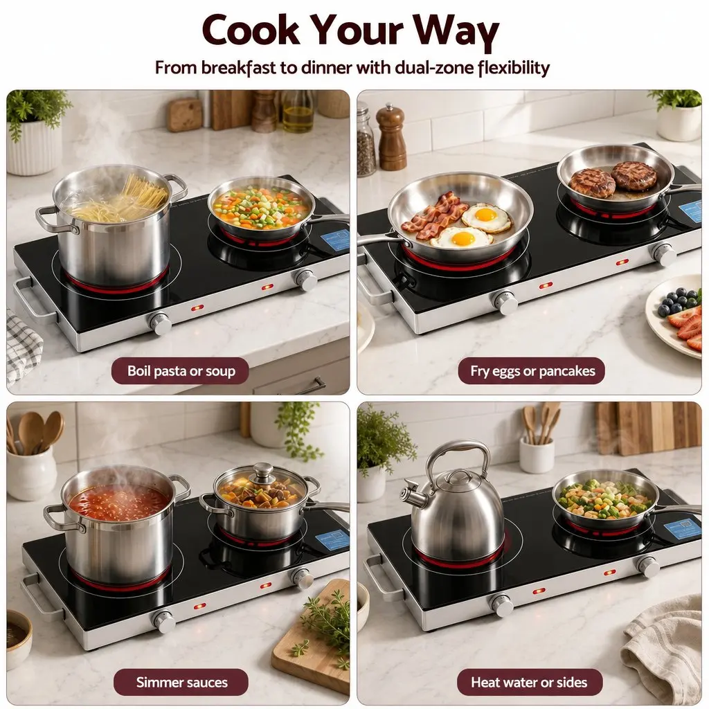 Portable Ceramic Cooktop Dual Burner Electric Hot Plate 2800W Black Benchtop