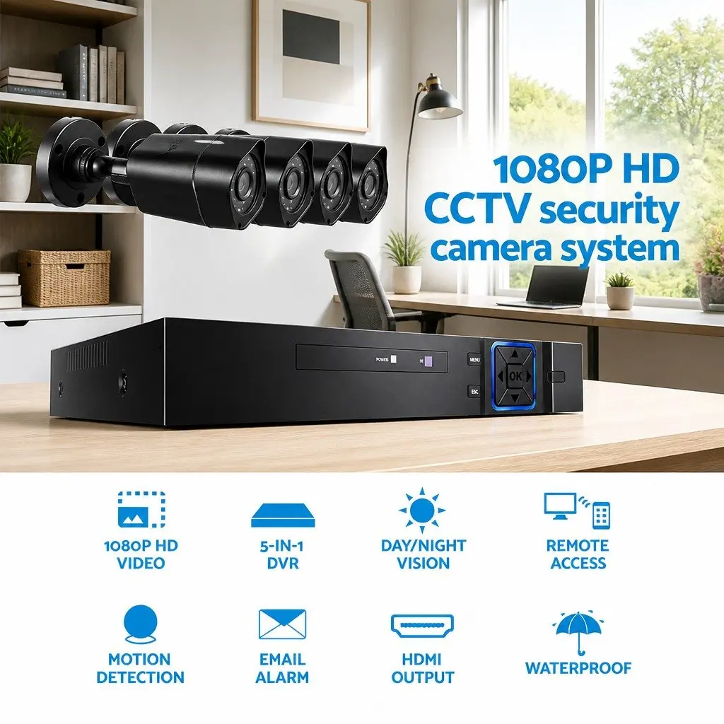 1080P Security Camera System 4CH DVR 4 Cameras Night Vision Motion Detection