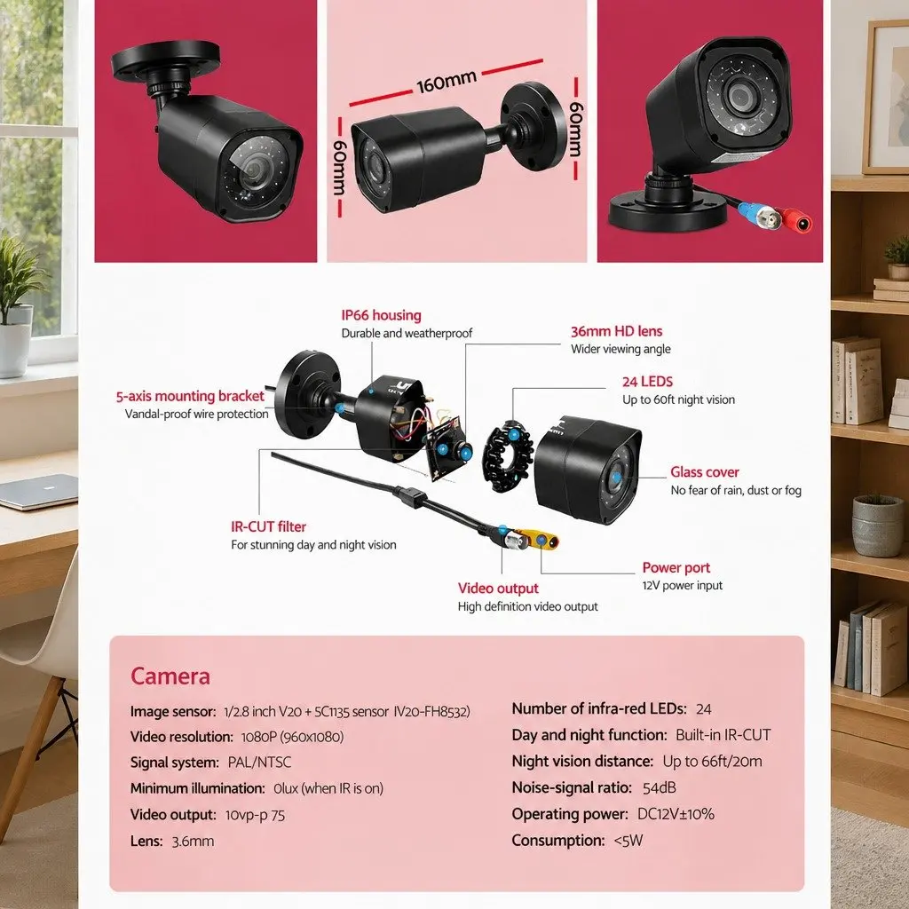 1080P Security Camera System 4CH DVR 4 Cameras Night Vision Motion Detection