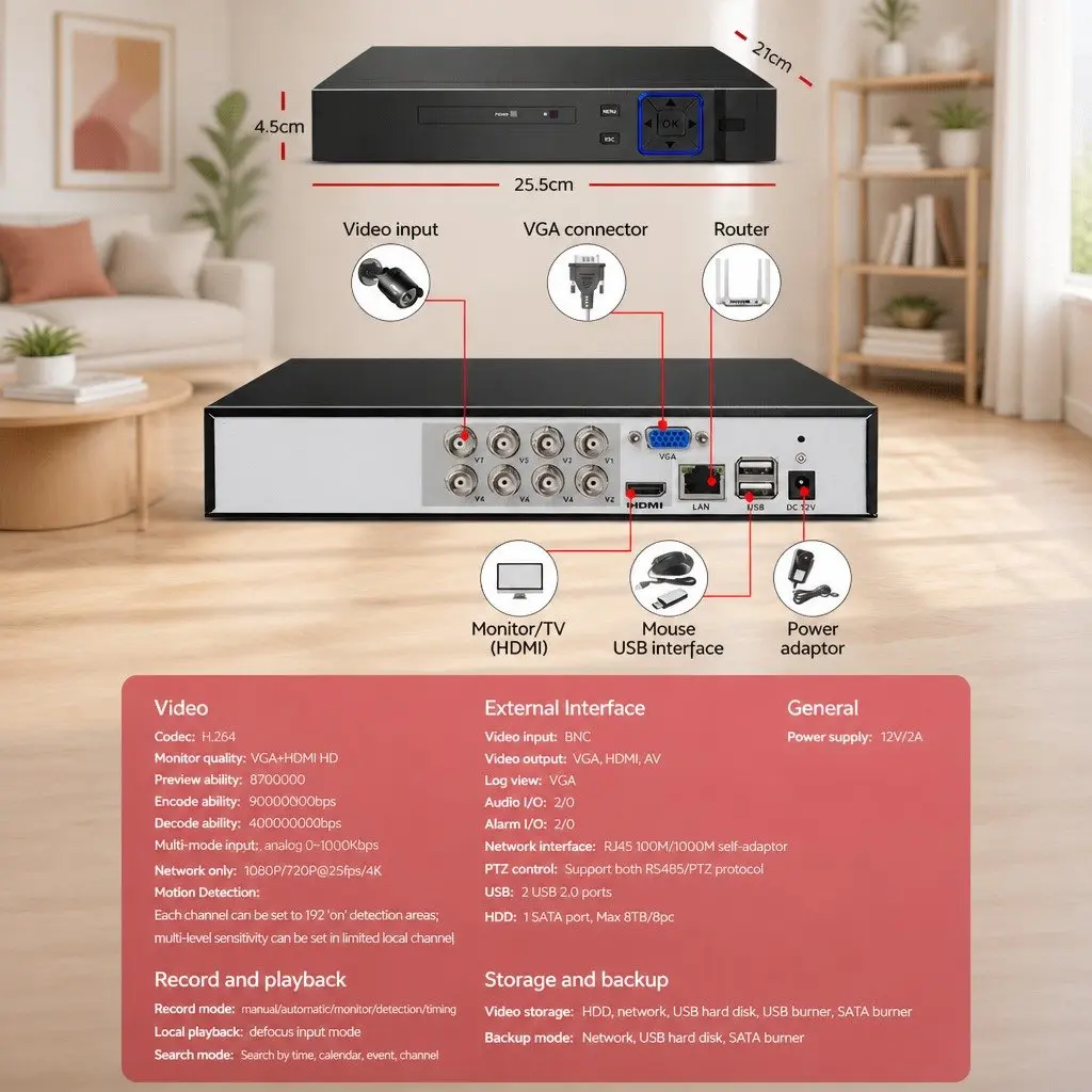 1080P 8 Channel Security Camera System DVR 8 CCTV Bullet Cameras Indoor Outdoor