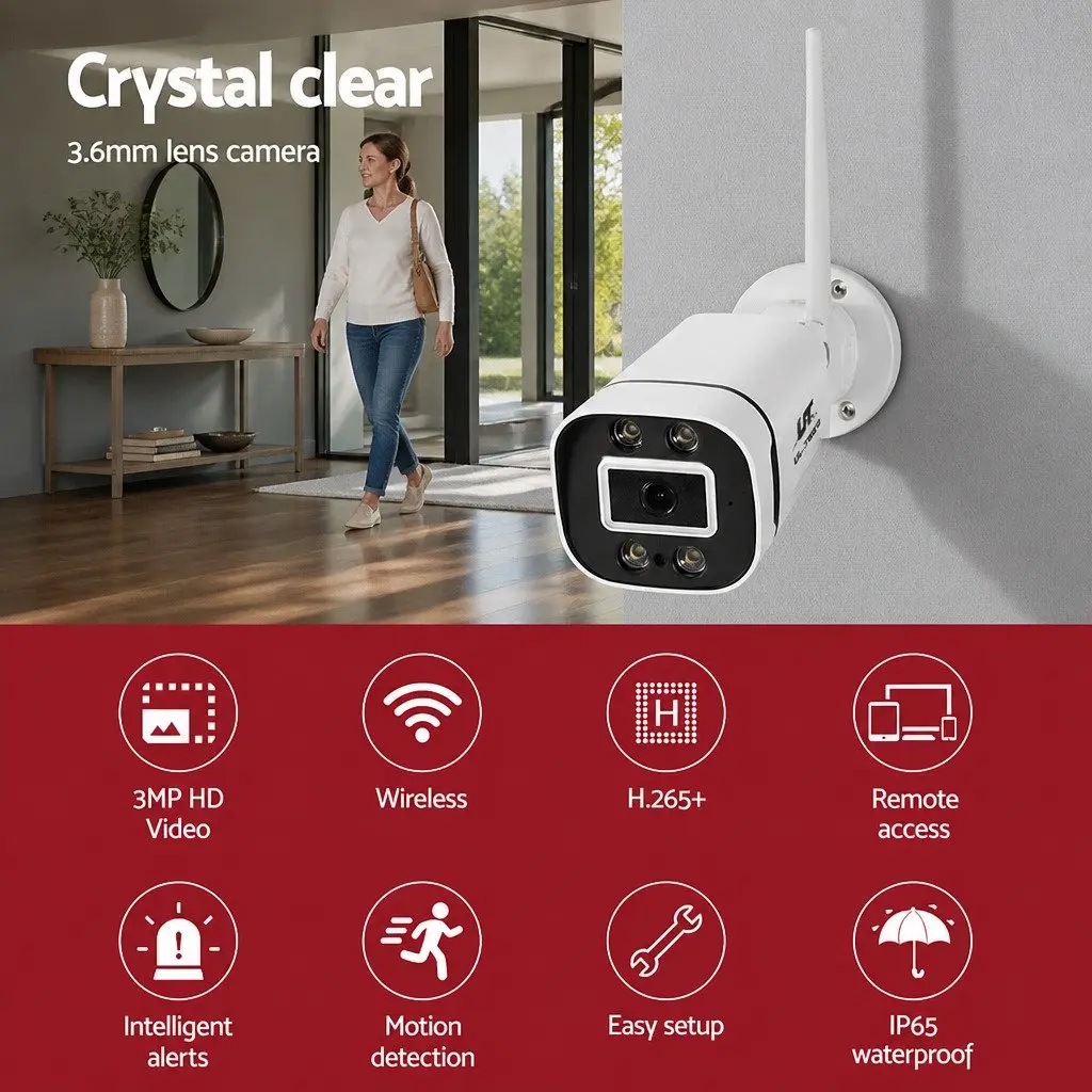 Wireless CCTV Security Camera 3MP Full HD Motion Detection IP65 Waterproof Indoor Outdoor
