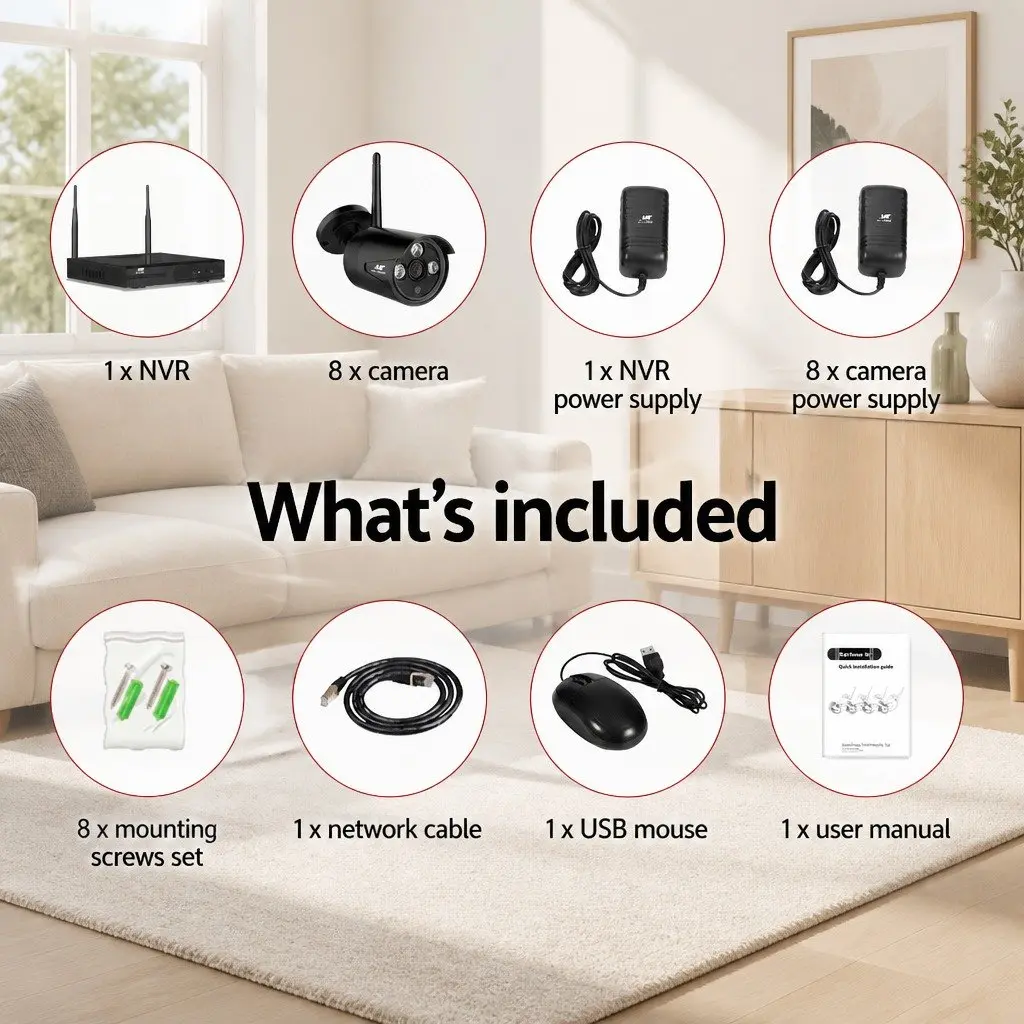 Wireless CCTV Security System 8CH NVR 3MP Wireless Bullet Cameras Home Surveillance Kit