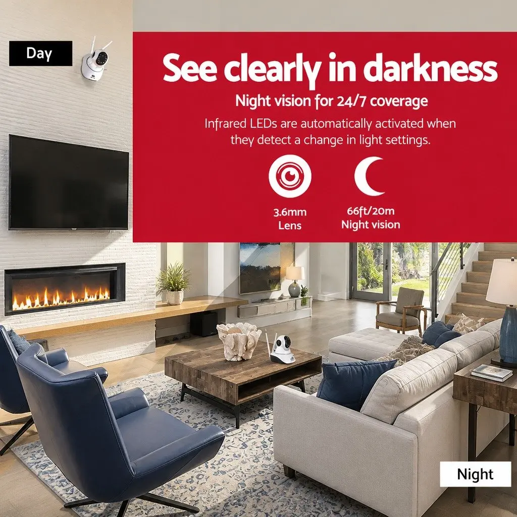 Wireless CCTV Camera 1080P HD WiFi Dome Night Vision White Two Pack