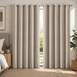 Noise-Insulating Beige Eyelet Curtain Panels
