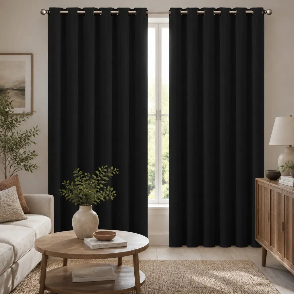 2x Blockout Curtains Panels 3 Layers Black Eyelet Room Darkening Window Drapes