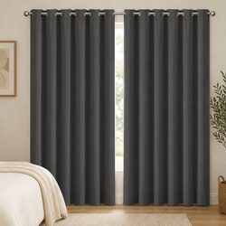 Blackout Curtain Panels Eyelet 3 Layer Noise Insulation Heat Block Charcoal 2pc