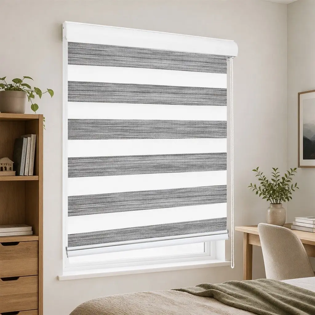 Zebra Roller Blind 90x210cm Grey Double Layer Light Control
