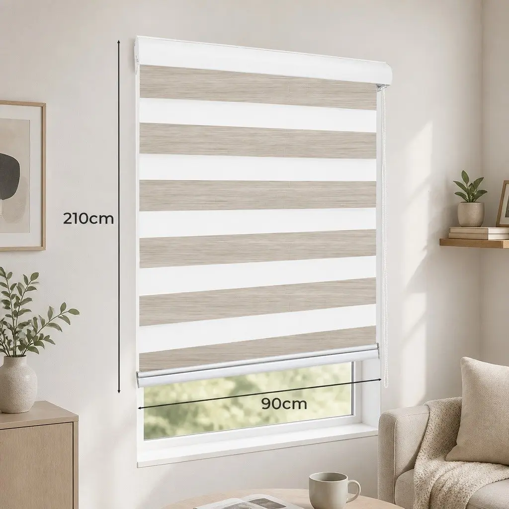 Zebra Roller Blind 90x210cm Light Control Blackout Window Shade Beige Double Layer Fabric