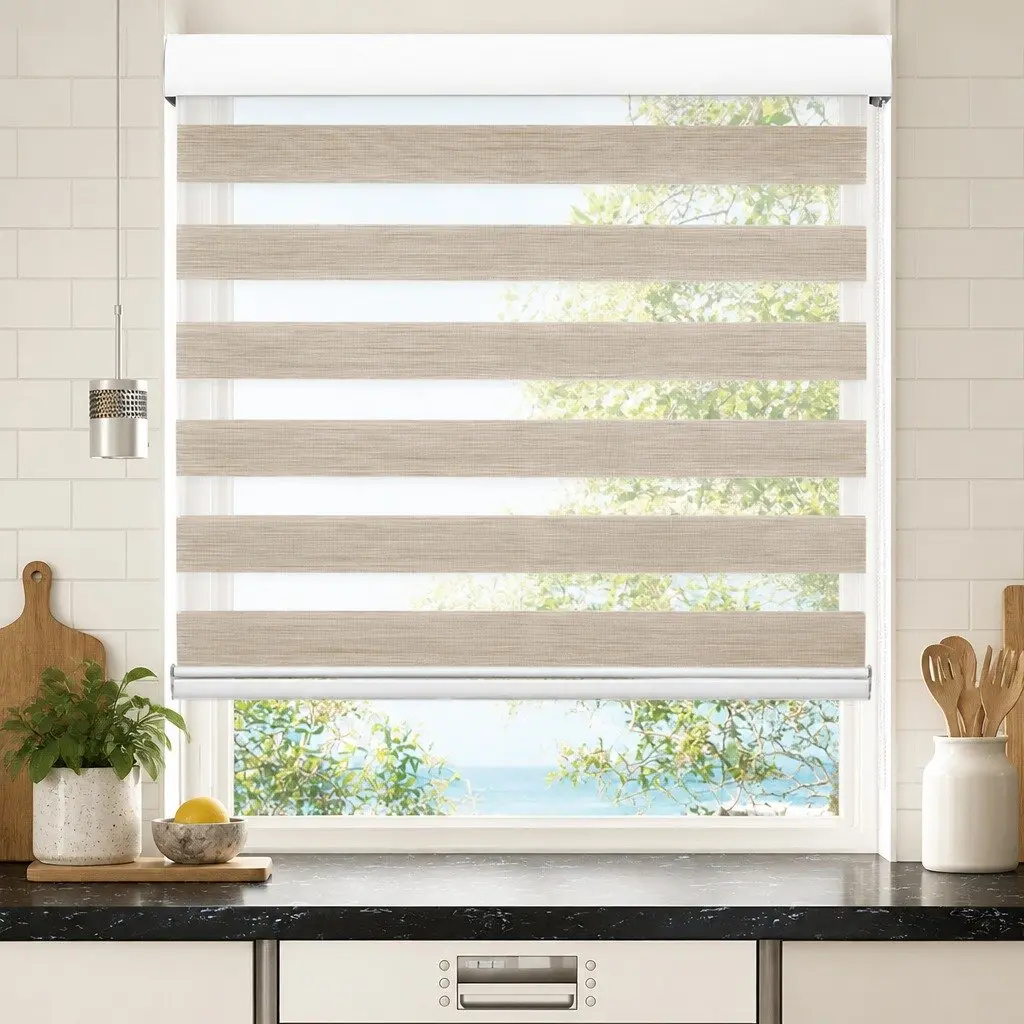 Zebra Roller Blind 90x210cm Light Control Blackout Window Shade Beige Double Layer Fabric