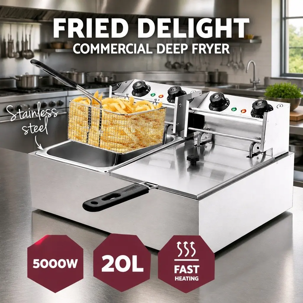 Electric Deep Fryer 20L Double Baskets Stainless Steel Commercial Kitchen Frying