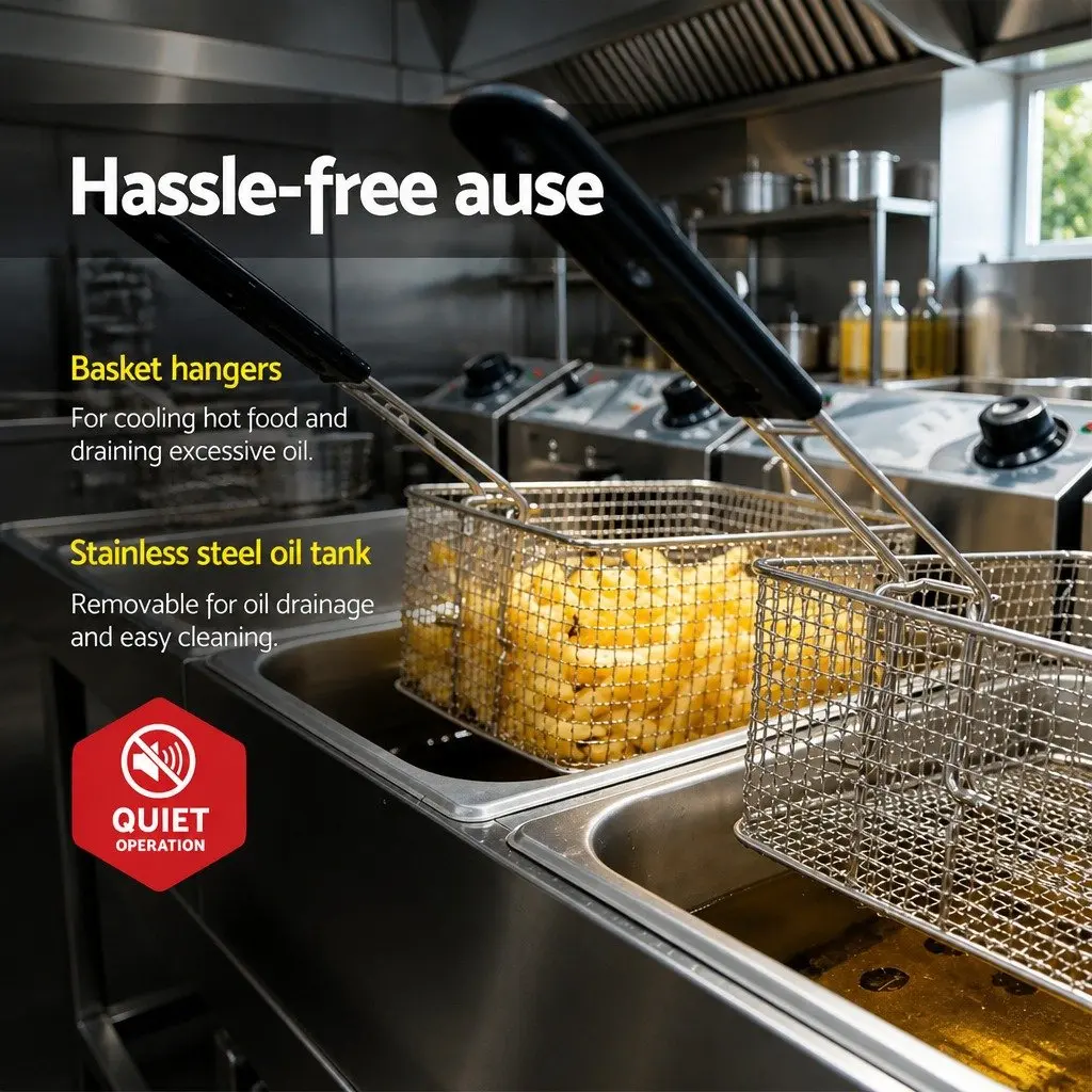 Electric Deep Fryer 20L Double Baskets Stainless Steel Commercial Kitchen Frying