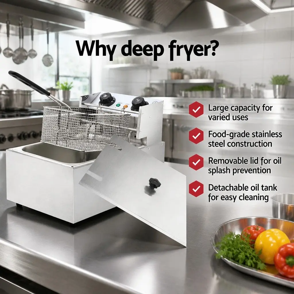 Electric Deep Fryer 10L Stainless Steel Auto Thermostat Quick-Heat Function