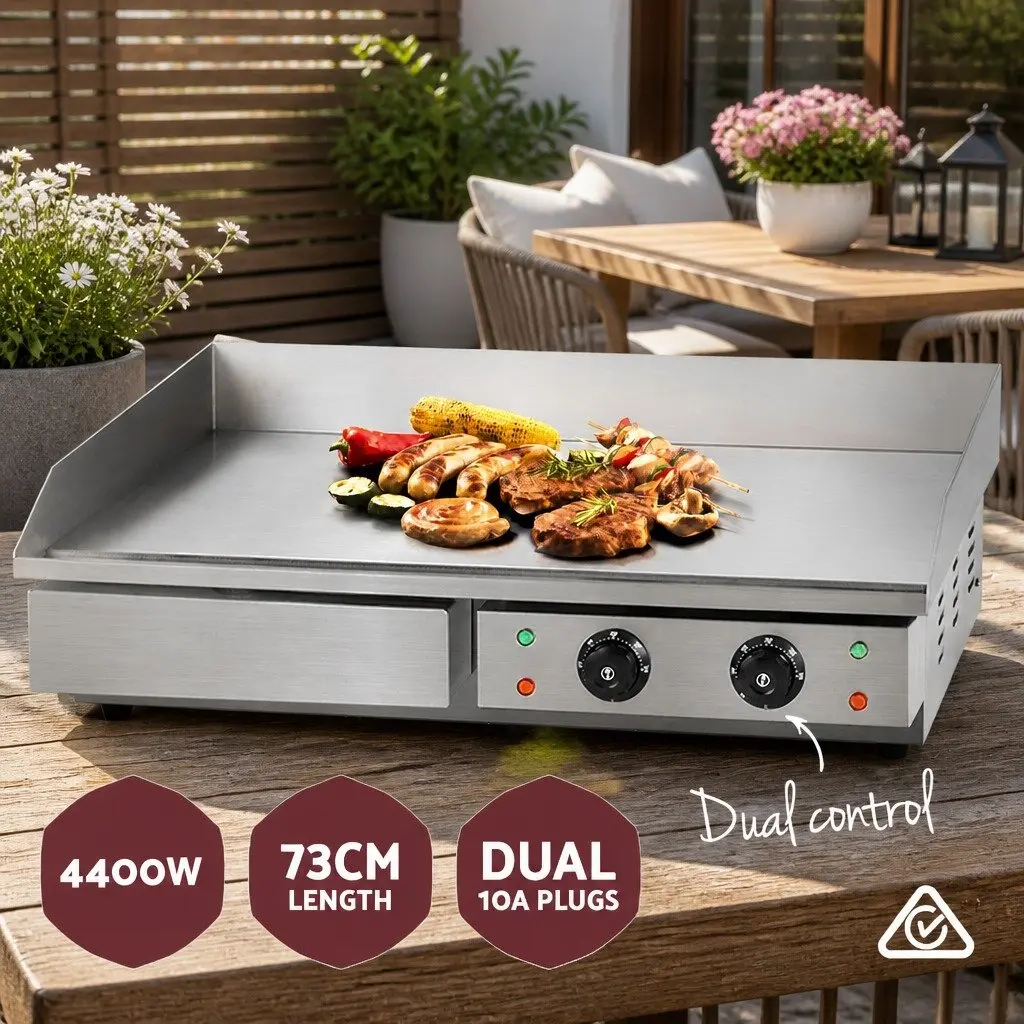 Electric Griddle 73cm Dual Zone Cooking Surface Food-grade Stainless Steel Non-slip Feet Overload Circuit Breaker