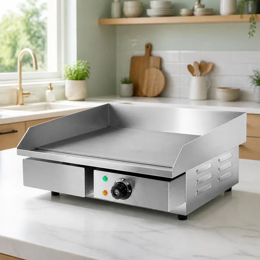 Electric Griddle Cooktop 55cm Large Flat Cooking Surface with Thermostat Control and Removable Grease Tray