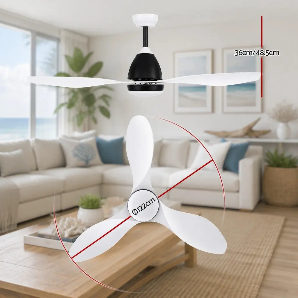 48 Inch Ceiling Fan DC Motor LED Light Remote Control 5 Speed White Indoor