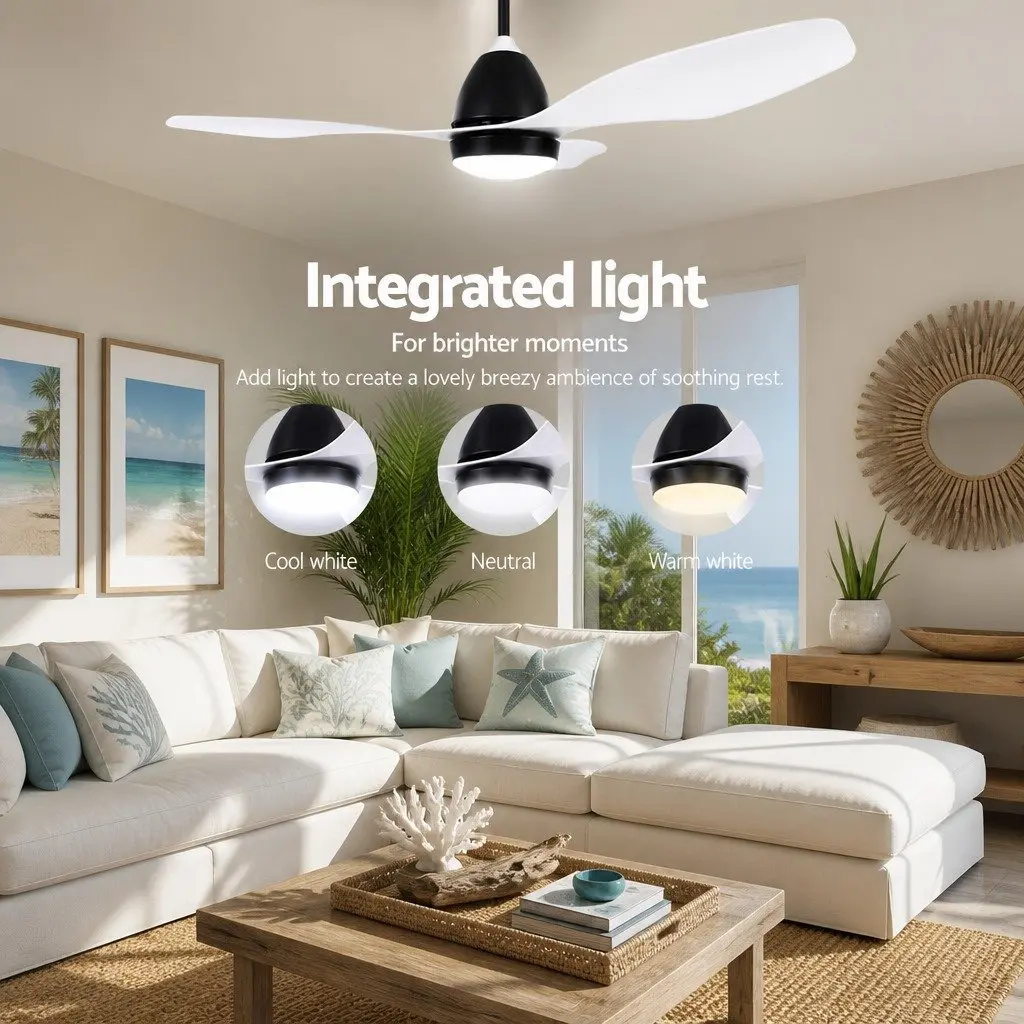 48 Inch Ceiling Fan DC Motor LED Light Remote Control 5 Speed White Indoor