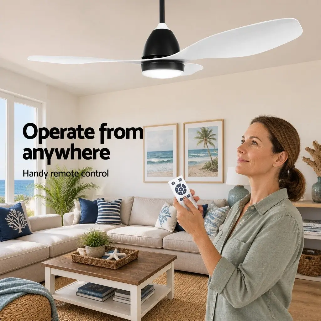 48 Inch Ceiling Fan DC Motor LED Light Remote Control 5 Speed White Indoor