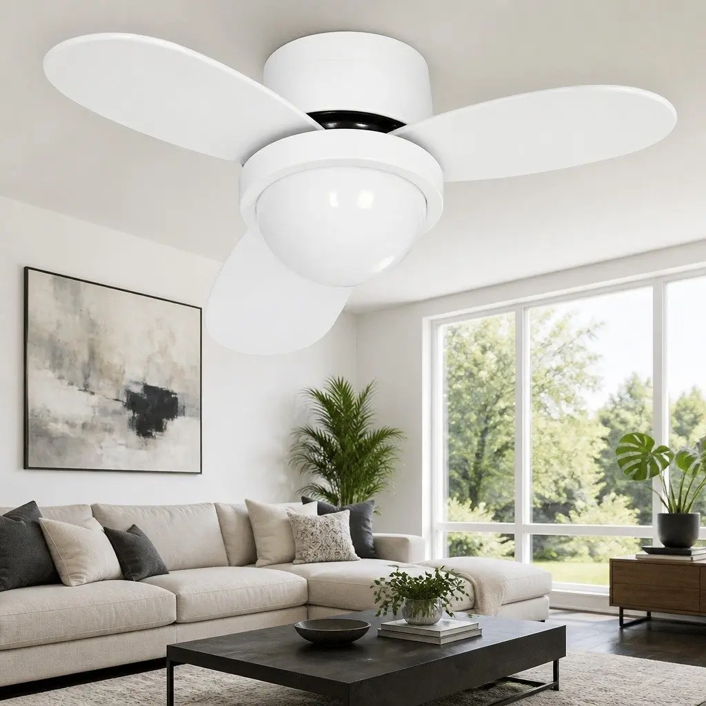 52 Inch Ceiling Fan DC Motor LED Light Remote Control White Indoor Outdoor