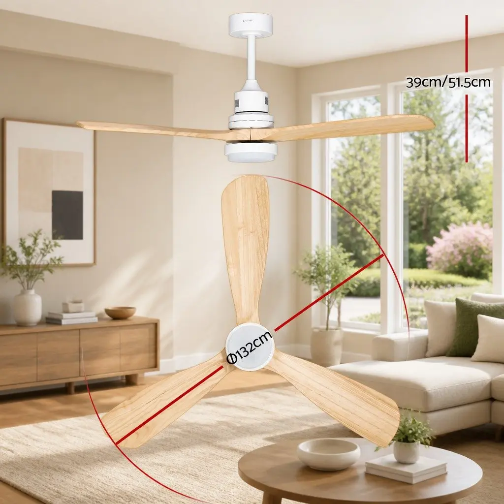 Ceiling Fan 52 Inch DC Motor Remote Control LED Light Wooden Blades Indoor Use