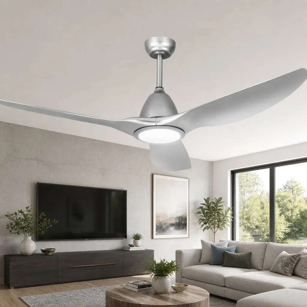 Ceiling Fan 64 Inch DC Motor LED Light Remote Control 5 Speed Silver Indoor