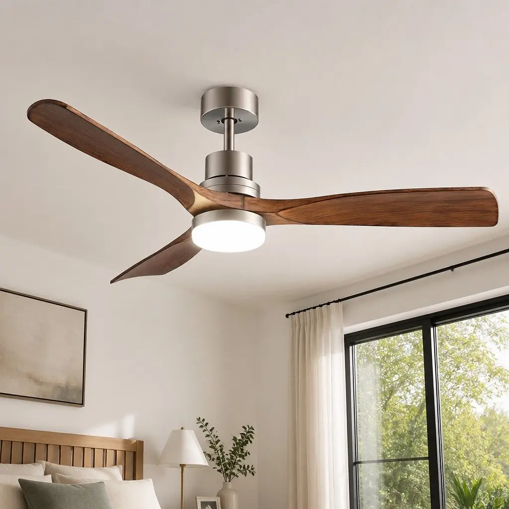52 Inch Ceiling Fan with Light Remote Control DC Motor Smart App Brown Silver
