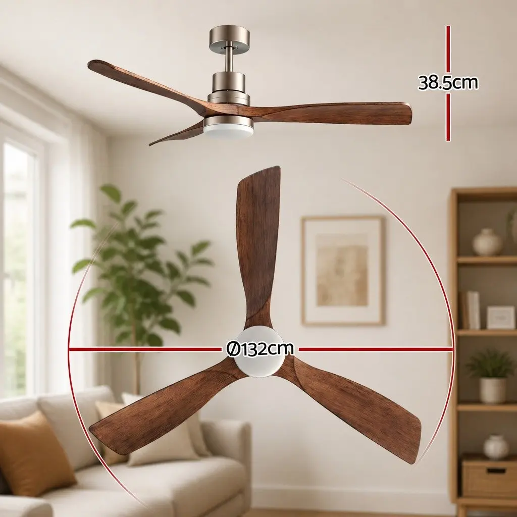 52 Inch Ceiling Fan with Light Remote Control DC Motor Smart App Brown Silver