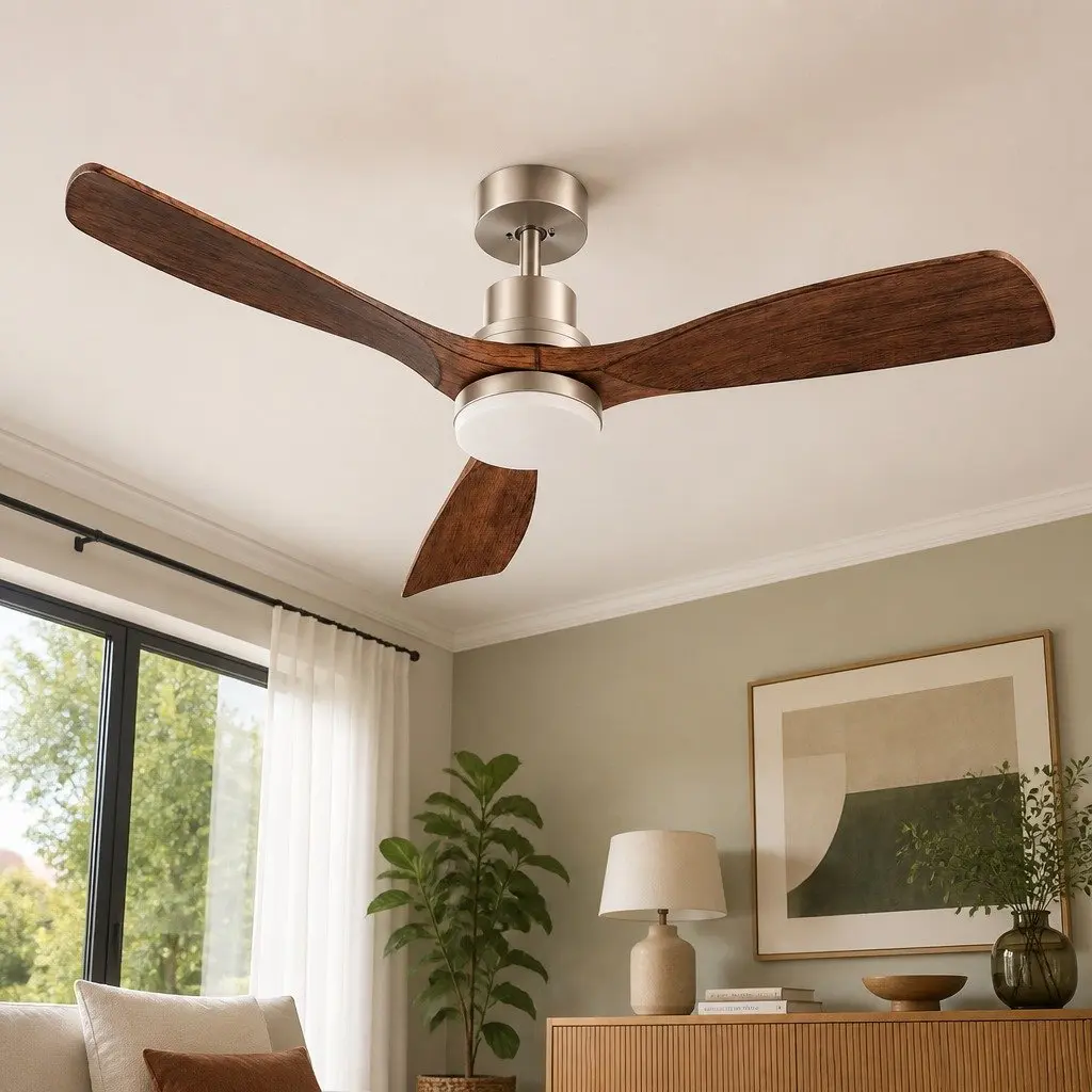 52 Inch Ceiling Fan with Light Remote Control DC Motor Smart App Brown Silver