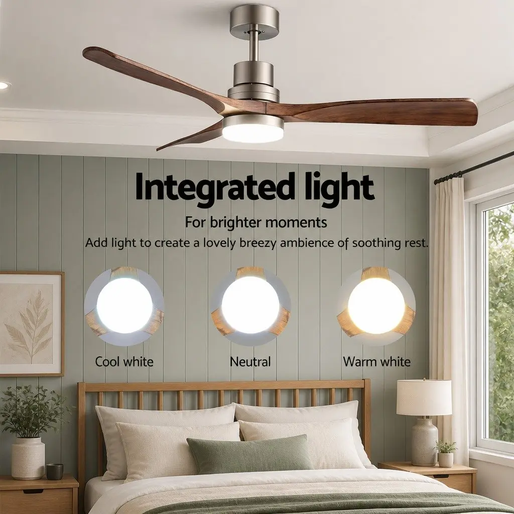 52 Inch Ceiling Fan with Light Remote Control DC Motor Smart App Brown Silver