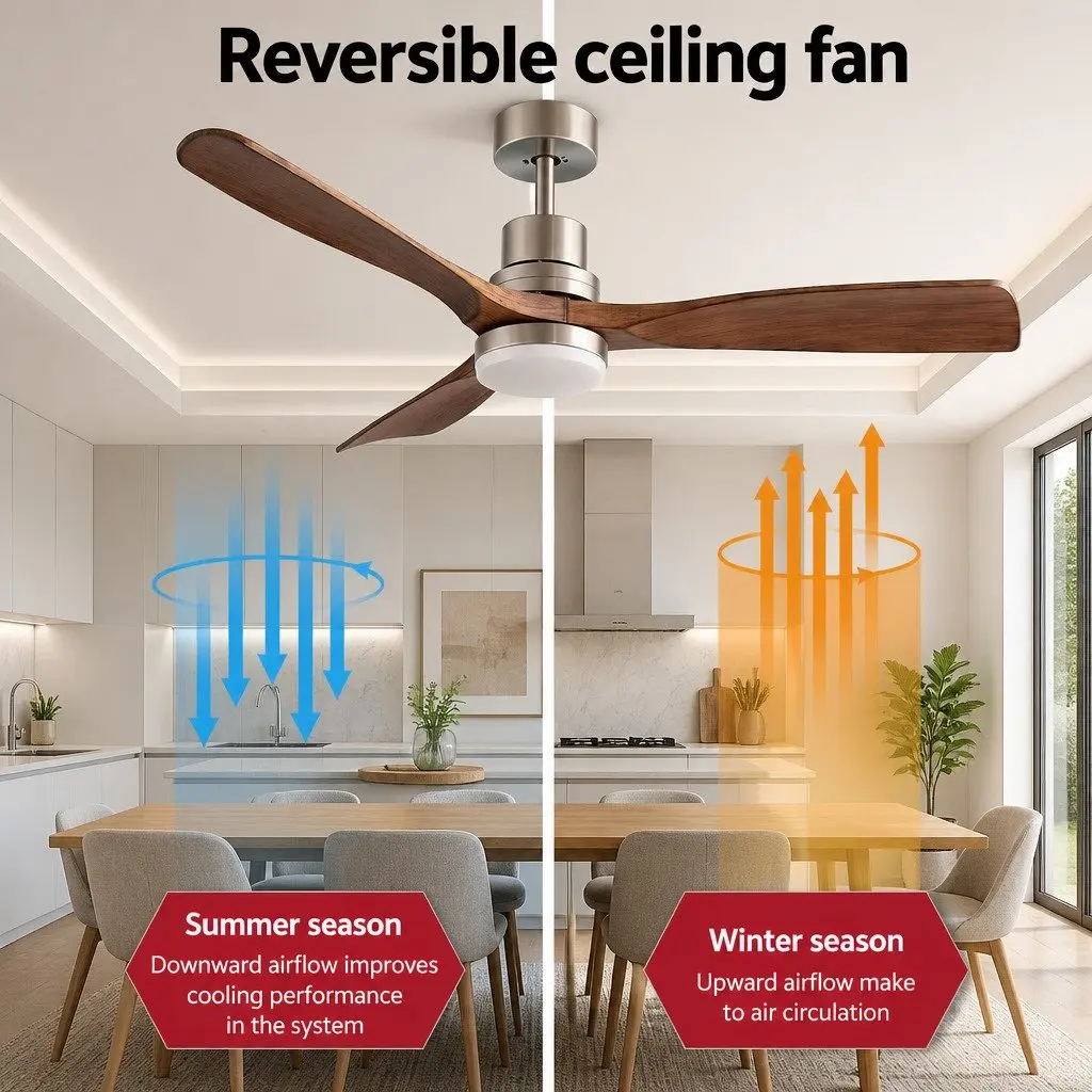 52 Inch Ceiling Fan with Light Remote Control DC Motor Smart App Brown Silver