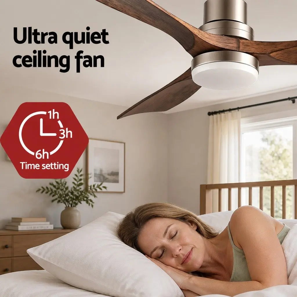 52 Inch Ceiling Fan with Light Remote Control DC Motor Smart App Brown Silver