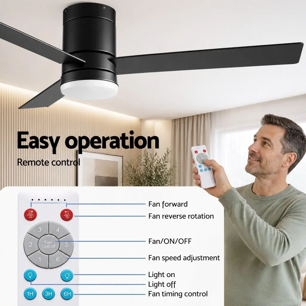 Ceiling Fan 52 Inch DC Motor LED Light Remote Control 3 Blade Reversible Airflow