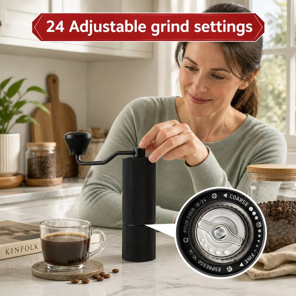 Manual Coffee Grinder 24 Adjustable Grind Settings Hand Burr Mill Portable