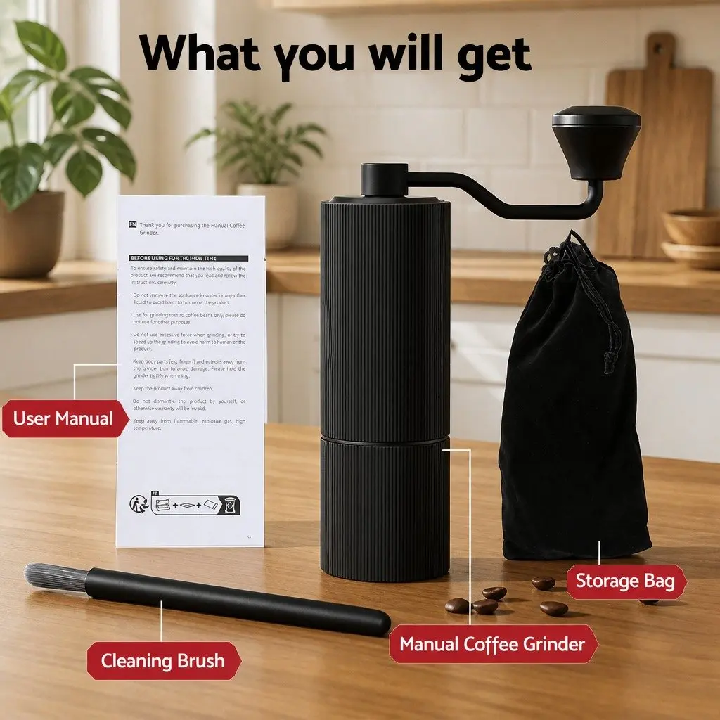 Manual Coffee Grinder 24 Adjustable Grind Settings Hand Burr Mill Portable