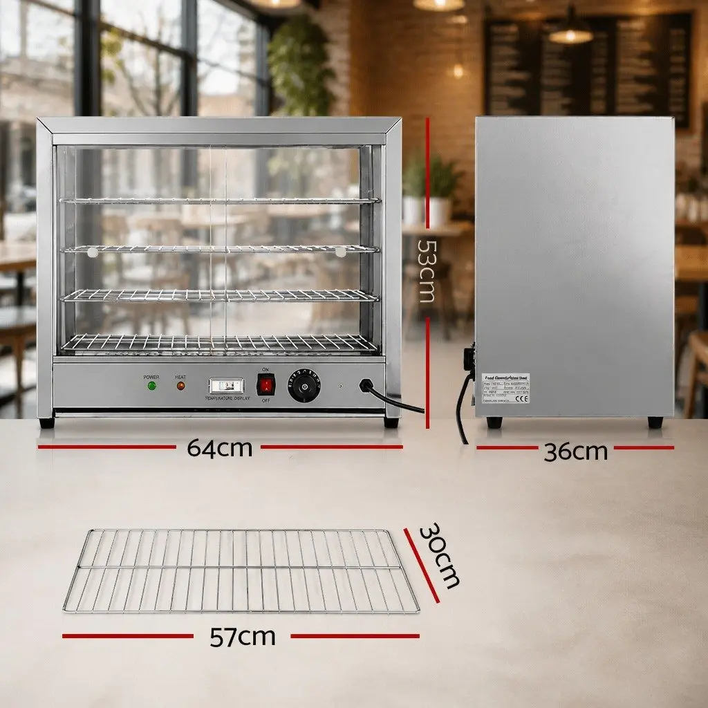 Commercial Food Warmer 64cm 4-Tier Stainless Steel Showcase with Adjustable Temperature Control and Rear Sliding Glass Doors