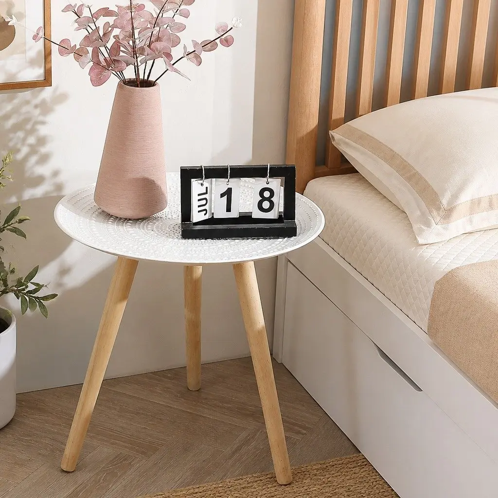 Side Table White Composite Wood Removable Legs Storage