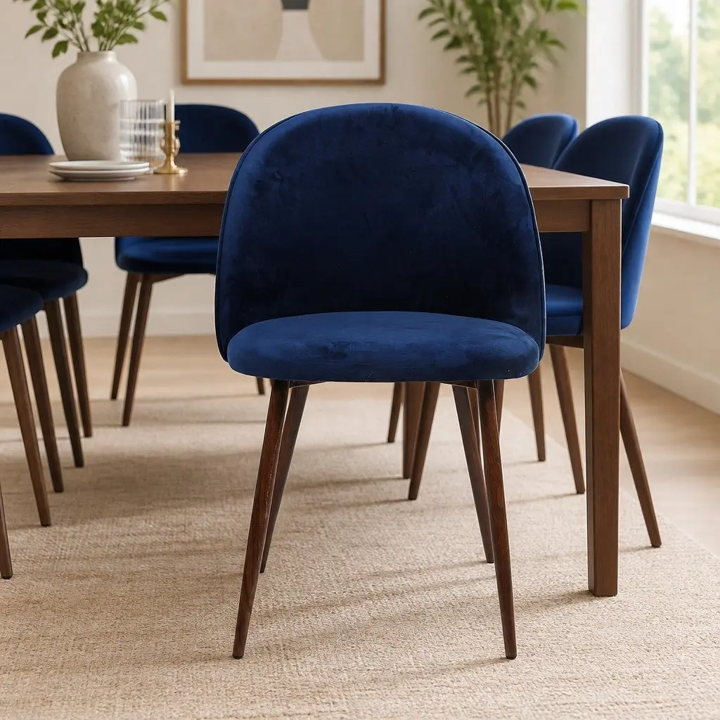 Dining Chairs Set of 8 French Provincial Navy Velvet Seat Kitchen Furniture