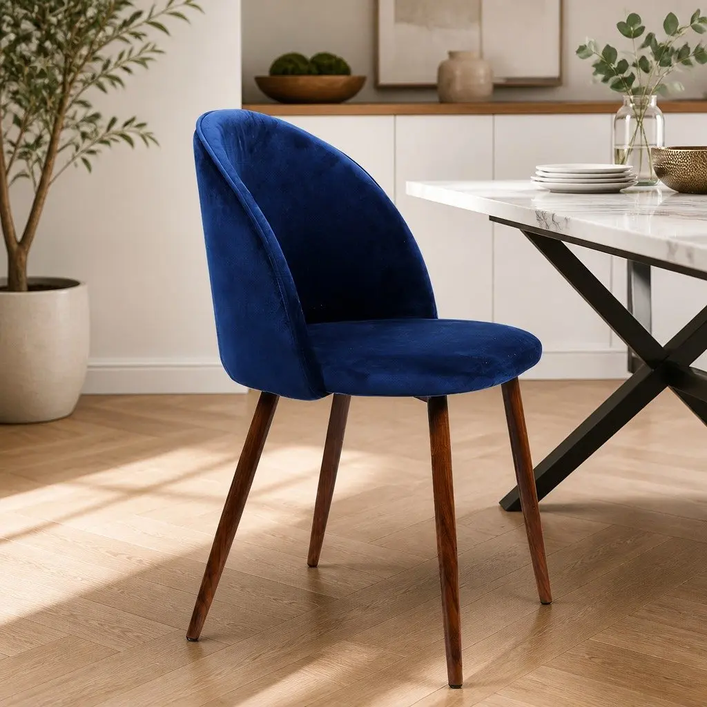 Dining Chairs Set of 8 French Provincial Navy Velvet Seat Kitchen Furniture