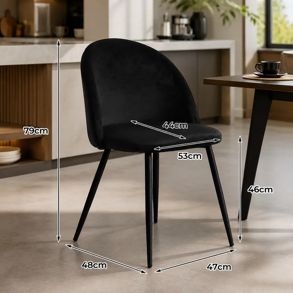 Dining Chairs Set of 2 Kitchen Cafe Velvet Black Comfortable Backrest