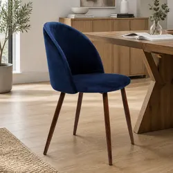 Dining Chairs Set of 2 Velvet Fabric Seat French Navy Kitchen Lounge Furniture