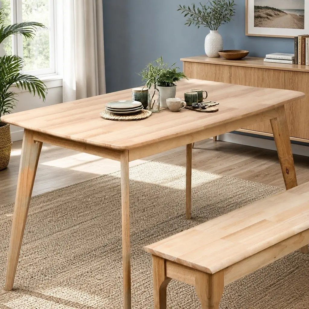 Dining Table Solid Wood Frame Industrial Style 120cm Length