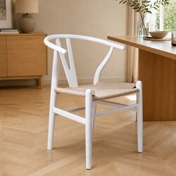 Stylish Rattan Seat Dining Chairs in White, Set of 2