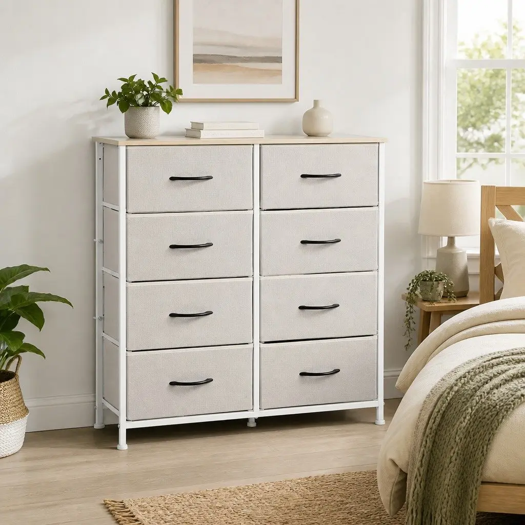 Storage Cabinet Tower Beige 8 Drawers Removable for Bedroom Organiser Unit