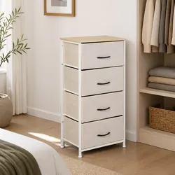 Storage Cabinet Tower Chest of Drawers Bedroom Organiser Unit Beige 4 Drawer